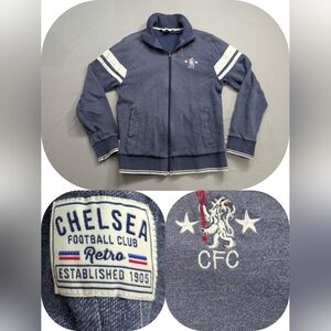 Retro Chelsea FC Football Full Zip Warmup Track Jacket Cotton Vintage Crest Rare
